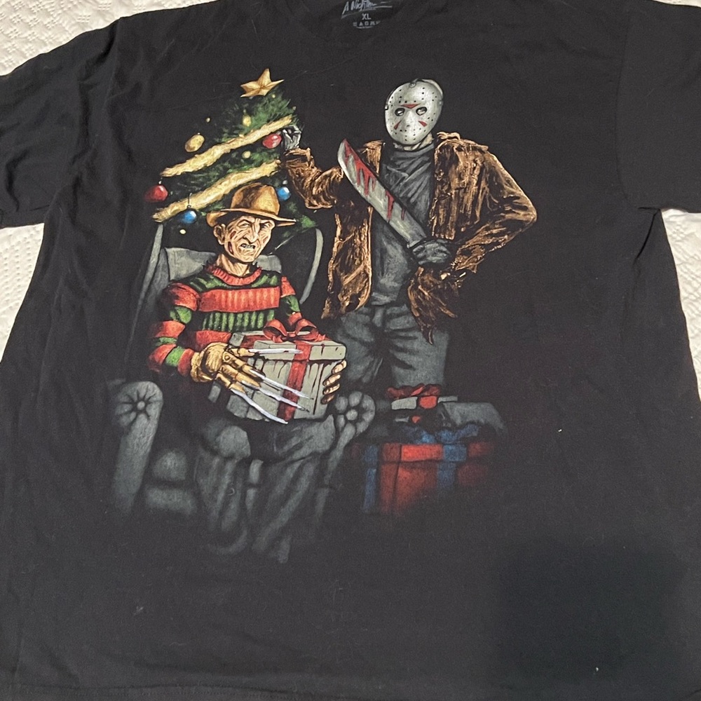 Freddy Krueger & Jason Voorhees Black Tee Shirt Halloween Christmas XLarge
